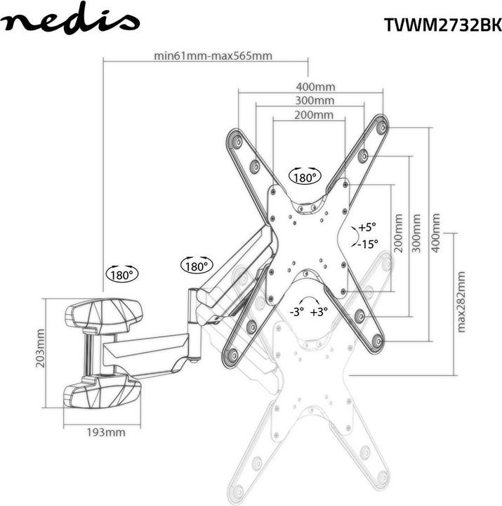 Produktbild Nedis Schwenkbare TV-Wandhalterung, 23-55" (Wand, 30 kg, 23" - 55")