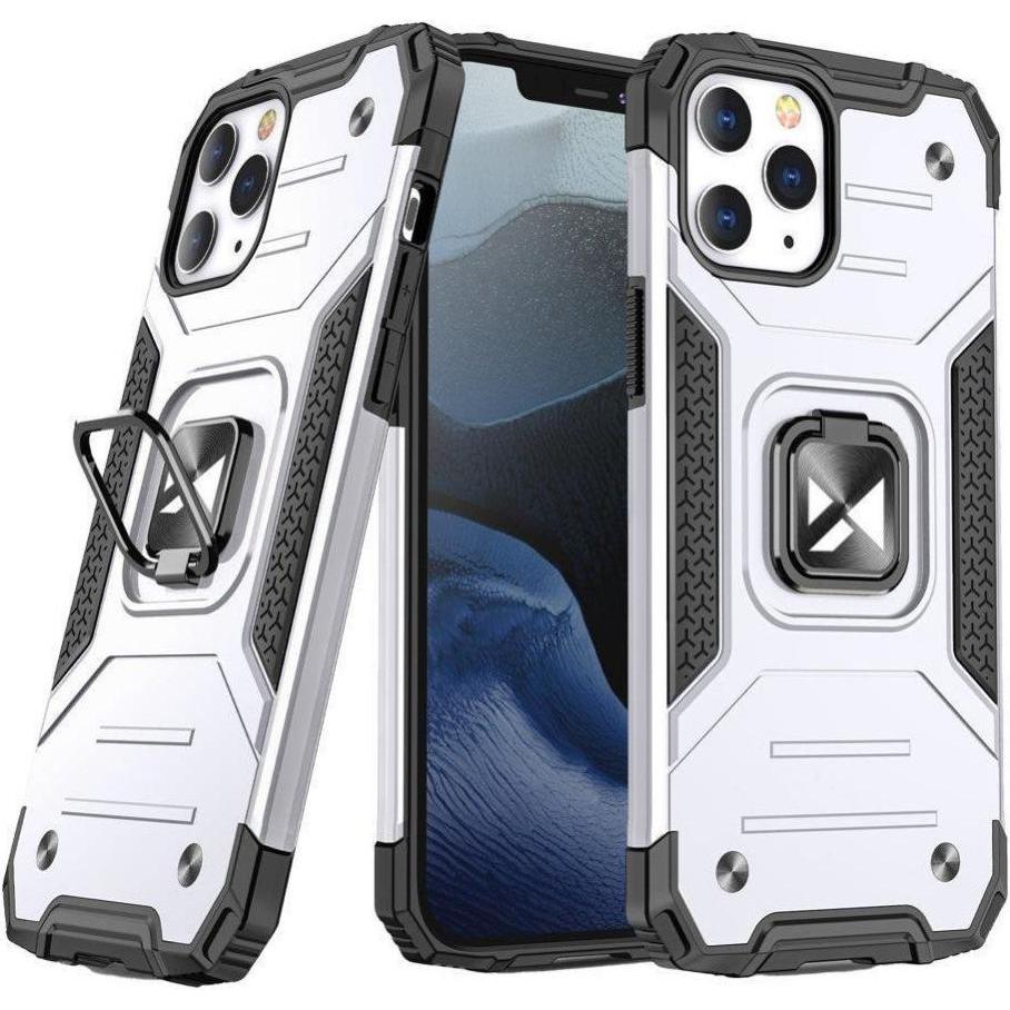 Wozinsky Ring Armor case for iPhone 14 Pro armored cover magnetic holder ring silver (Apple iPhone 14 Pro), Smartphone H...
