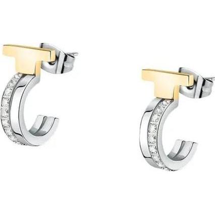 Trussardi, Ohrringe, Bicolor hoop earrings made of steel with zirconia T-Logo TJAXC35, (Stahl)