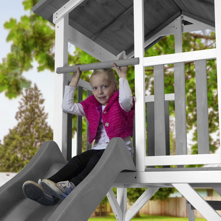 Produktbild Axi Beach Tower Spielturm mit Klettergerüst und Summer Nestschaukel - Graue Rutsche