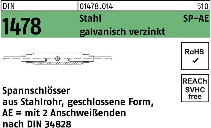 Spannschloss DIN 1478 geschlossen SP-AE M 12 Stahl 3.6 galvanisch verzinkt galvanisch verzinkt
