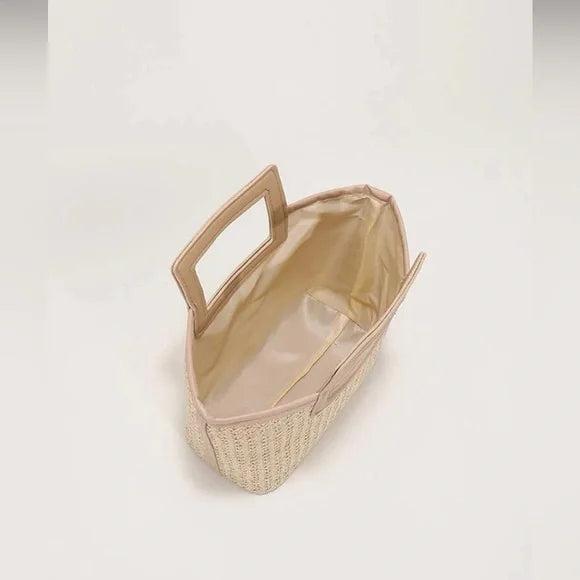Produktbild Only-Bags.Store Stroh gewebt Handtasche, Boho Style Tote Bag, Sommer Tasche für Frauen, Stroh Kontrast Handtasche