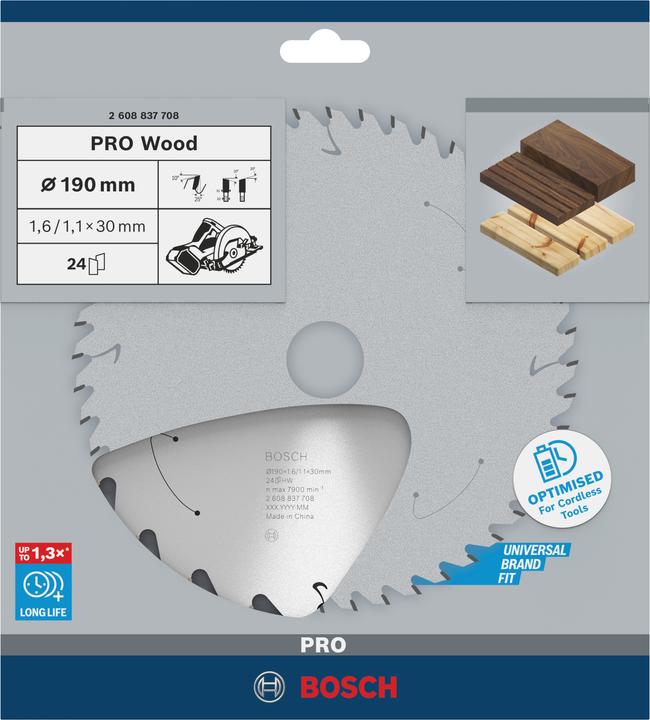 Productafbeelding Bosch Professional Zubehör Cirkelzaagblad Standaard voor hout, 190x1,6/1,1x30,24 tanden