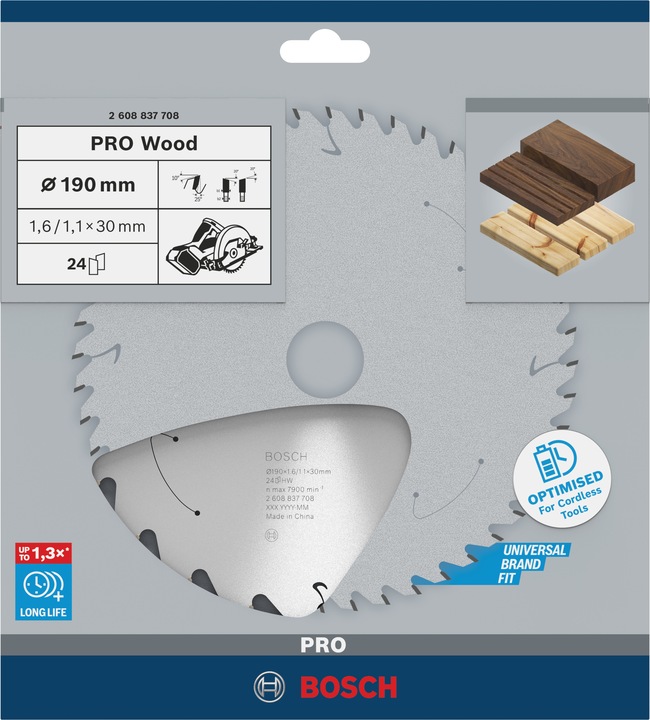 Image du produit Bosch Professional Zubehör Lame de scie circulaire PRO Wood cordless, 190 x 1,6 x 30 mm