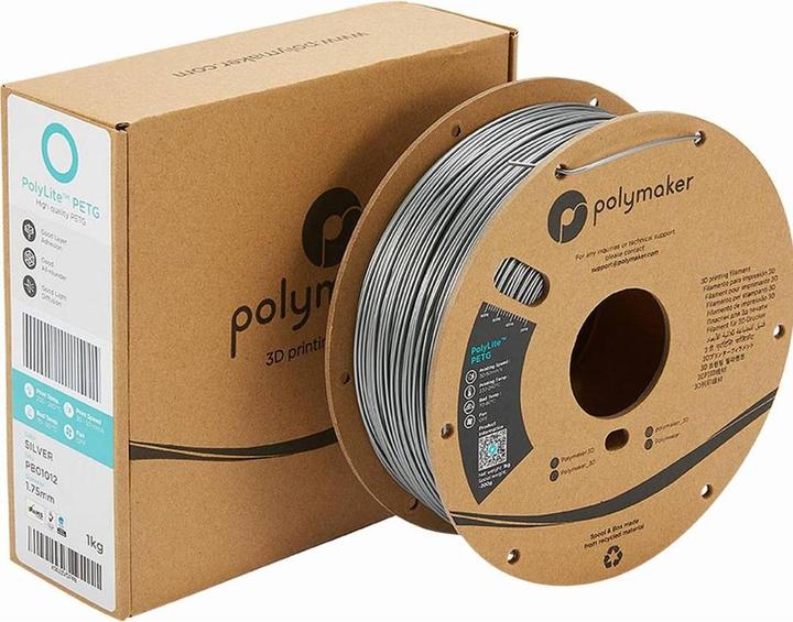 Immagine prodotto Polymaker PolyLite PETG Argento 1,75mm 1kg (PETG, 1.75 mm, 1000 g, Argento)