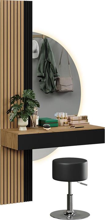 Actual product image Vicco Vanity table Melina, Oak/black, 100 cm with LED mirror and stool