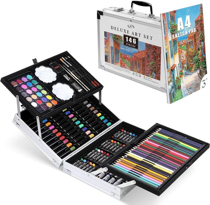 Image du produit Zezirdas Set de coloriage pour enfants de 146 pièces comprenant une mallette de rangement et un carnet de