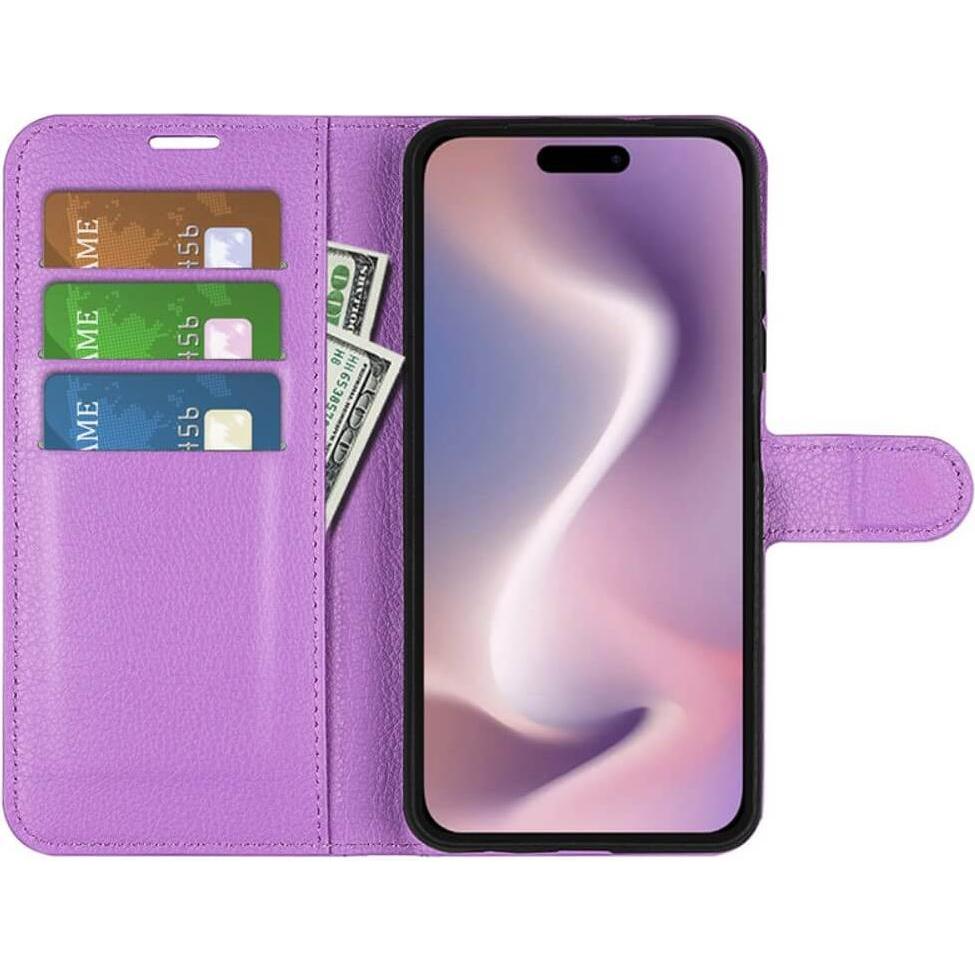 Thumbnail - Cover-Discount iPhone 16 - Leder Etui Hülle (Apple iPhone 16), Smartphone Hülle, Violett