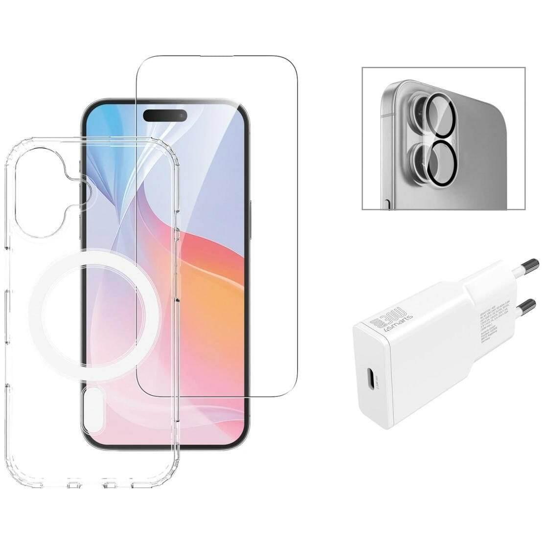 4smarts 3 in 1 Starter Set (Apple iPhone 16), Smartphone Hülle, Transparent