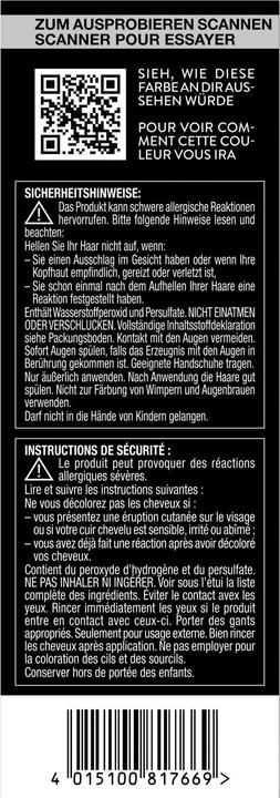 Valeurs nutritives et ingrédients Syoss Éclaircissant intensif (13-5 Éclaircisseur au platine)