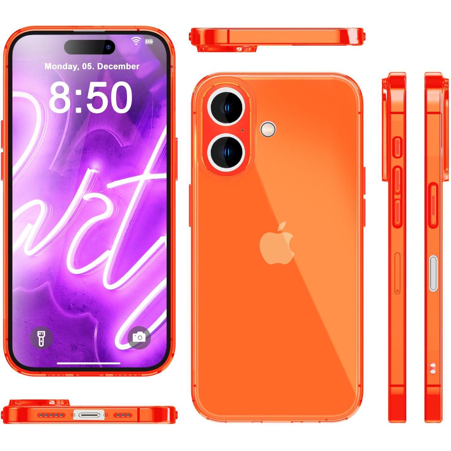 Thumbnail - Nalia Klar Transparente Neon Silikon Hülle (Apple iPhone 16 Plus), Smartphone Hülle, Orange