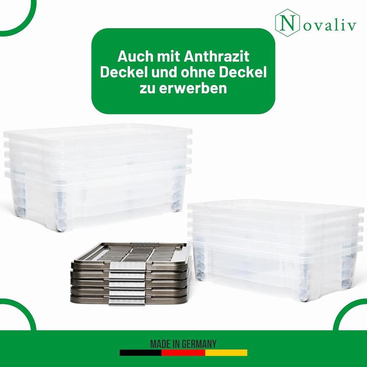 Produktbild Novaliv 3x Unterbettkommode mit Rollen 28L Aufbewahrungsbox Deckel transparente Nestbar stapelbare m (40 cm, 28 l, 3x)