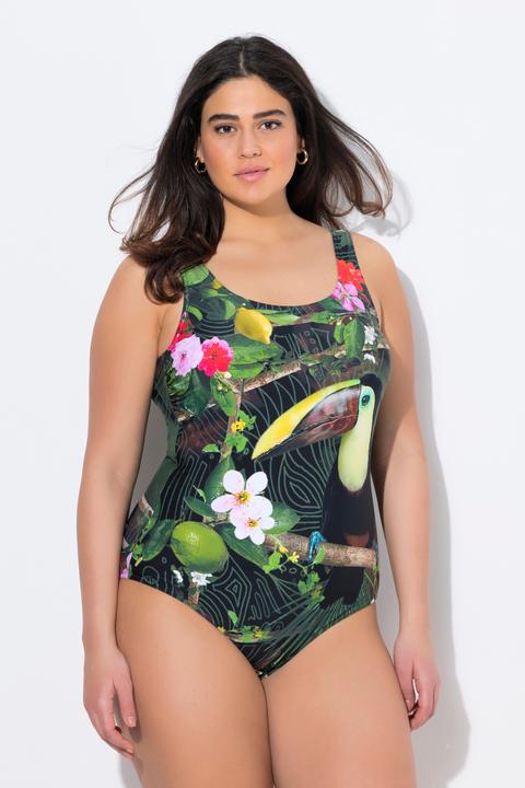 Image du produit Ulla Popken Maillot de bain, motif toucan, sans bonnets souples, col rond (54)