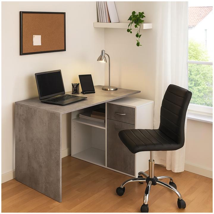 Image du produit HTI-Living Eckschreibtisch 120 x 80 Beton Weiss (120 x 80 x 75 cm)