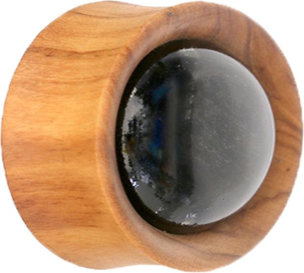 Actual product image Star Piercing Flared plug golden obsidian stone olive wood (Organic, without brass, Mineral)