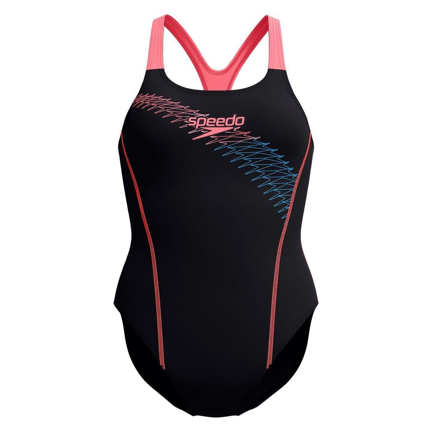 Speedo, Damen, Badeanzüge, Eco Medley Logo Medalist, Orange, Mehrfarbig, Schwarz, (34)