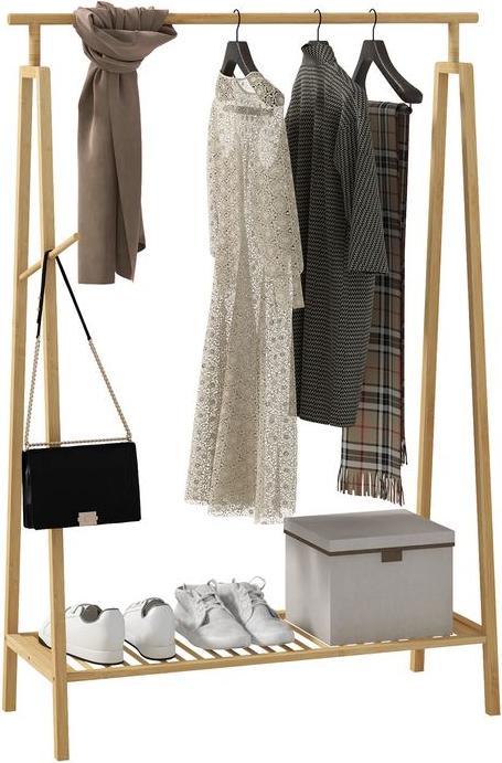 Image du produit Swisshandel24 Portemanteau avec porte-chaussures, porte-chapeaux, cadre en bambou, 110x42x152cm, naturel