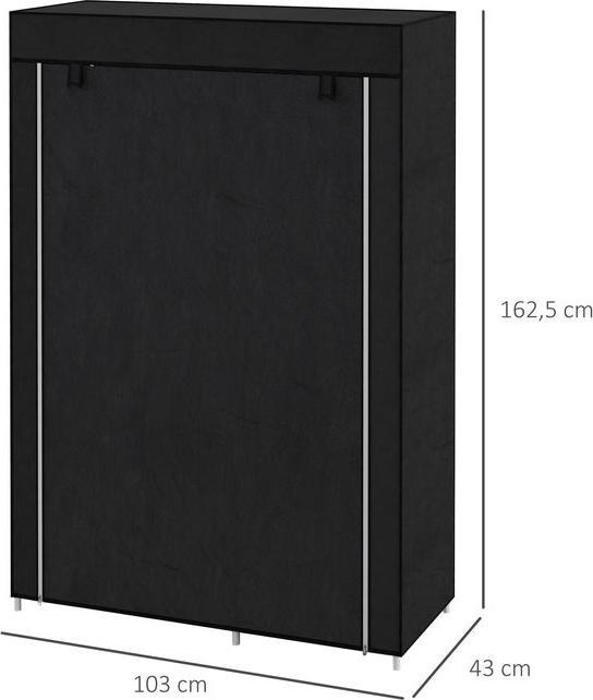 Actual product image Swisshandel24 Wardrobe Fabric wardrobe with clothes rail, 6 compartments, Foldable wardrobe in fleece look (103 x 43 x 162.5 cm)