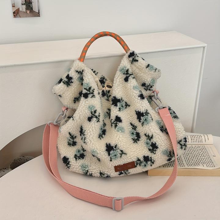 Only-Bags.Store Schicke gestreifte Plüsch-Tasche - vielseitige modische Schulter- und Umhängetasche mit abnehmbarem