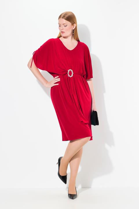 Produktbild Ulla Popken Midikleid, drapiert, Oversized, V-Ausschnitt, Halbarm (56)
