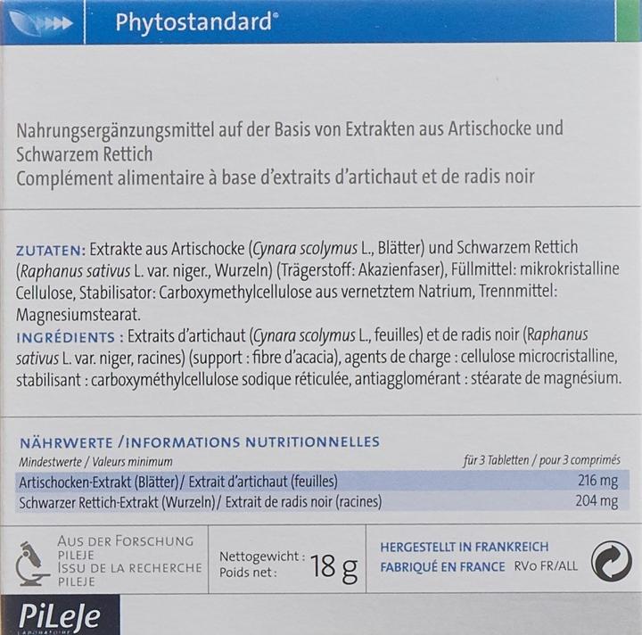 Nährwerte und Zutaten Phytostandarts Artischocke - Schwarzer Rettich Tablette (30 Stück, Tabletten, 35 g)