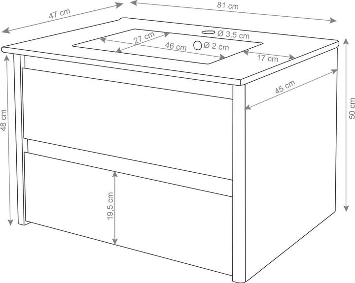 Actual product image Mendler Washbasin + vanity unit HWC-B19, washbasin washbasin bathroom, high gloss 50x80cm - white