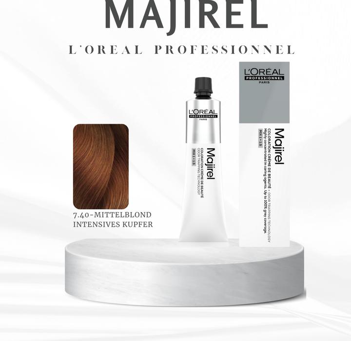 Produktbild L'Oréal Professionnel L'Oréal Majirel 7,40 Mittelblond Intensives Kupfer 60 ml (7,40 Mittelblond Intensives Kupfer)