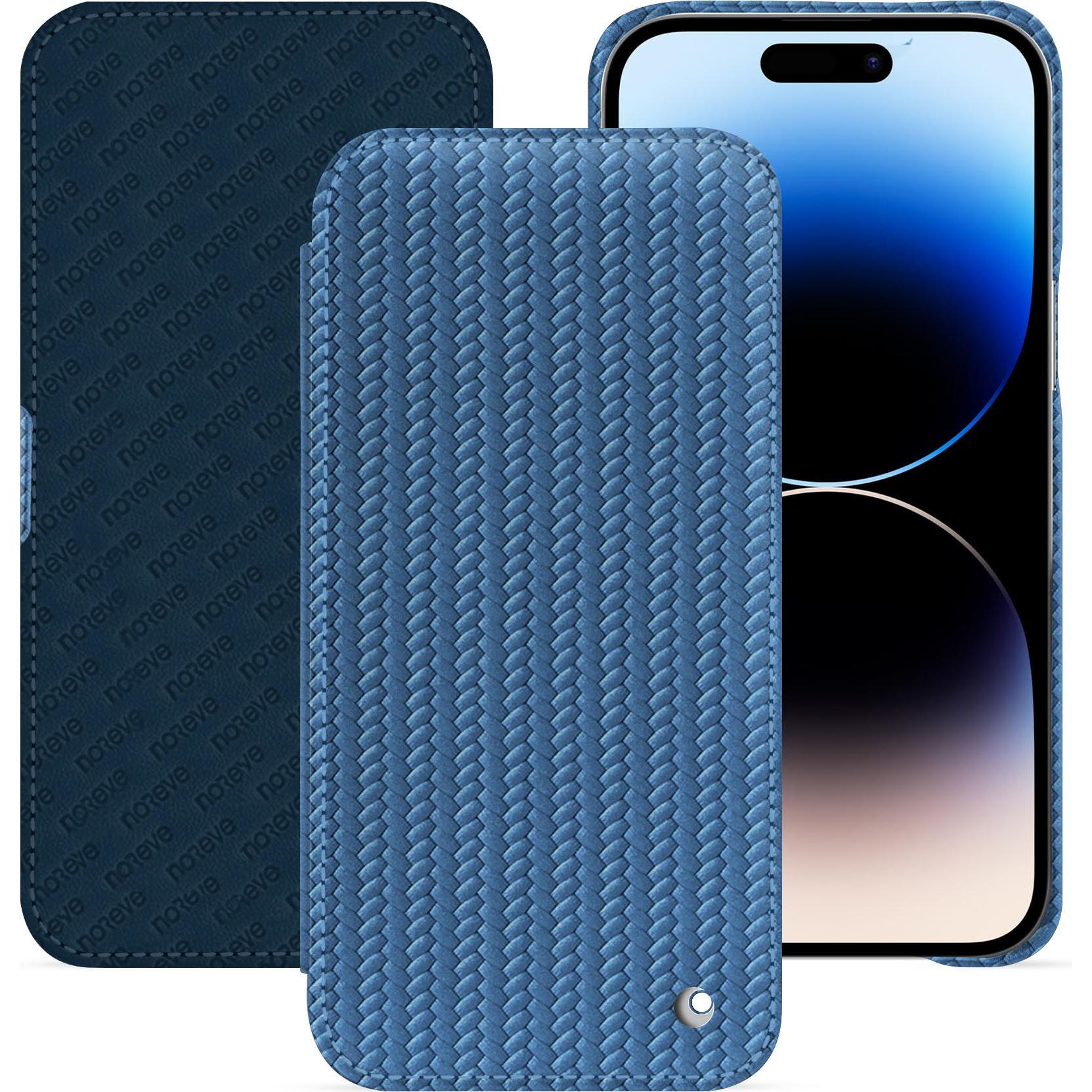Noreve Lederschutzhülle horizontal (Apple iPhone 15 Pro Max), Smartphone Hülle, Blau
