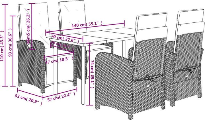 Produktbild vidaXL Garten Essgruppe (140 x 70 x 74 cm)