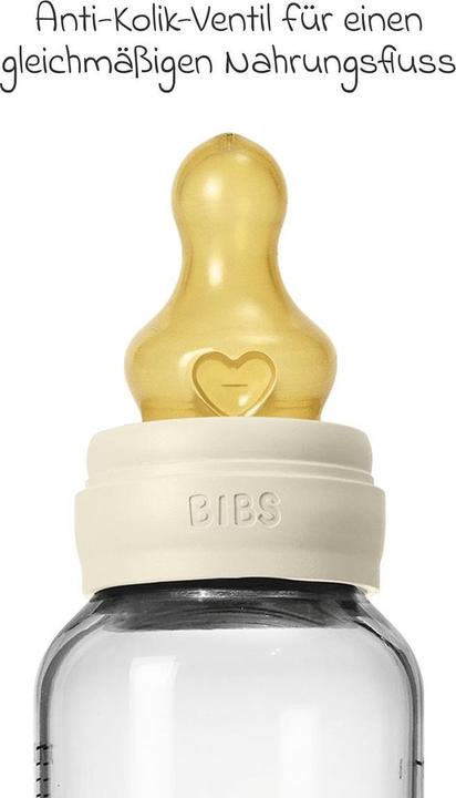 Productafbeelding Bibs - Glass Baby Bottle Round Latex Medium Flow - Ivory - 240 ml (240 ml)