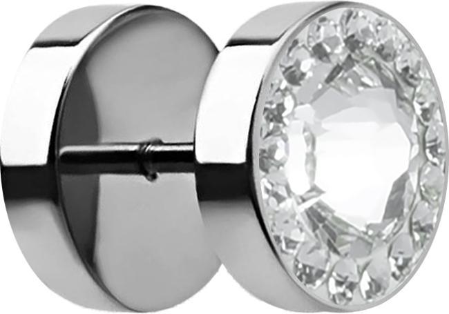 Actual product image Star Piercing Fake plug with small and large Swarovski crystal silver (without brass, Surgical steel 316L)