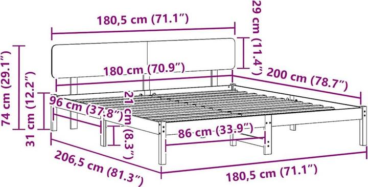 Image du produit vidaXL Holz-Bettgestell (180 x 200 cm)