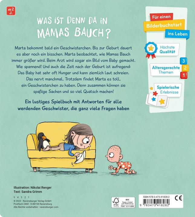 Produktbild Ravensburger Und da drin ist ein Baby? Antworten für neugierige Geschwister (Deutsch, Sandra Grimm, Nikolai Renger, 2023)
