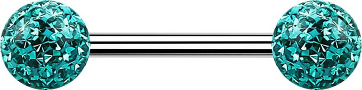 Produktbild Star Piercing Barbell silber mit zwei Kristall Kugeln türkis Epoxy Schutzschicht (ohne Messing, Chirurgenstahl 316L)