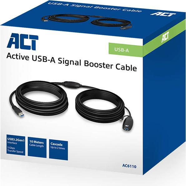 Produktbild ACT AC6110 USB Kabel 10 m 3.2 Gen 1 (3.1 Gen 1) USB A Schwarz (10 m, USB 3.2 Gen 1)