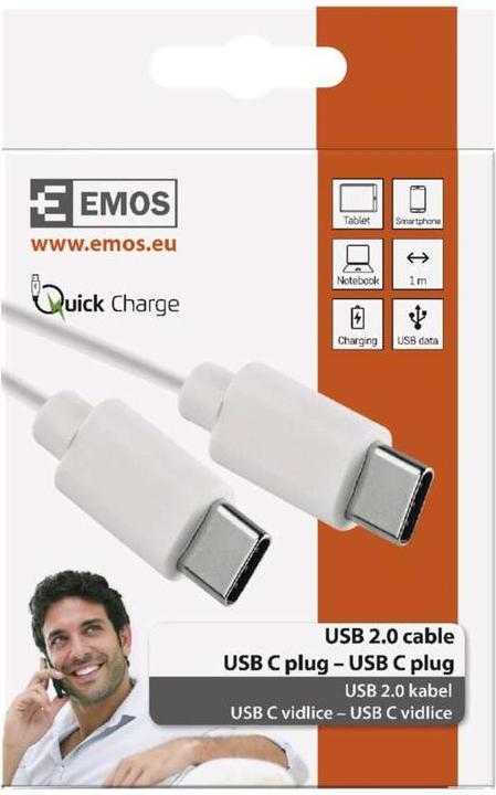 Immagine prodotto Emos Cavo USB 2.0 C maschio - USB 2.0 C maschio 1m, bianco (1 m, USB 2.0, 60 W)