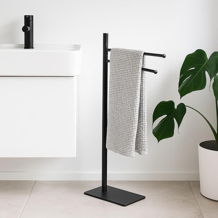 Actual product image Relaxdays - Handtuchständer Edelstahl 2-armig, Schwarz, 78 x 33,5 x 14 cm