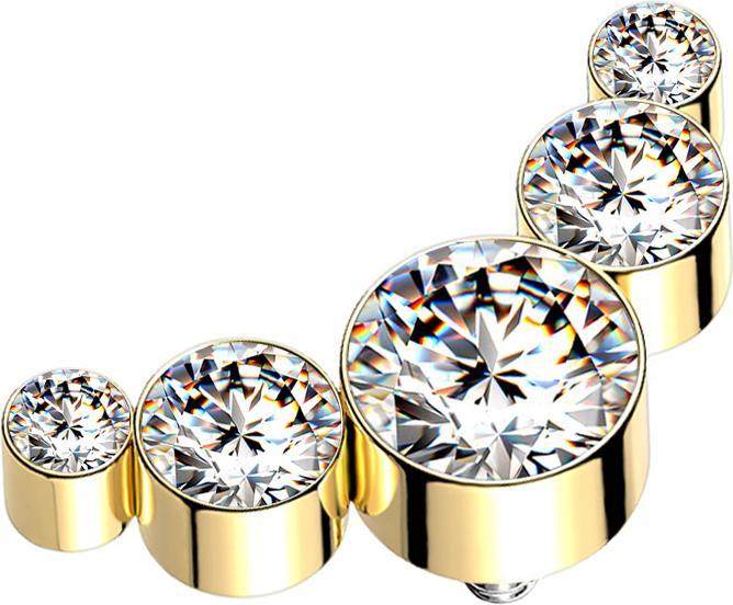 Produktbild Star Piercing Dermal Anchor vergoldet fünf Kristalle silber (ohne Messing, Chirurgenstahl 316L)