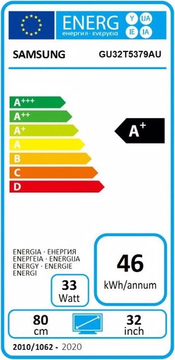 Energie-Label Samsung GU32T5379AUXZG (32", LCD, Full HD, 2020)