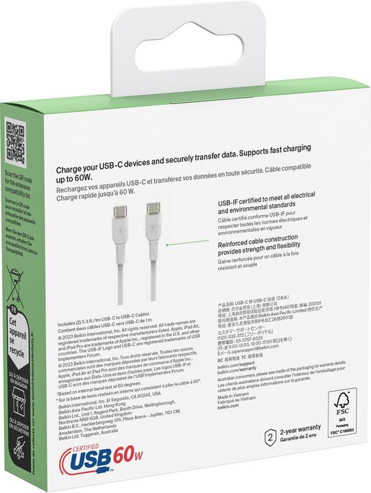 Productafbeelding Belkin USB C — USB C (1 m, USB 2.0, 60 W)