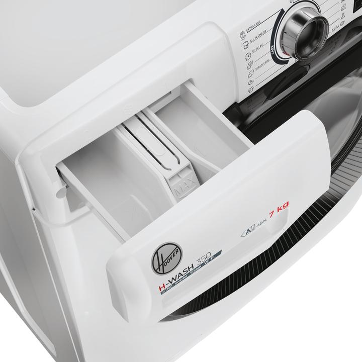 Actual product image Hoover H-WASH 350 Slim 7kg Washing Machine, Class A-10%, 1300 rpm, White, H3WPS4376TAMB6-S (7 kg, Left)