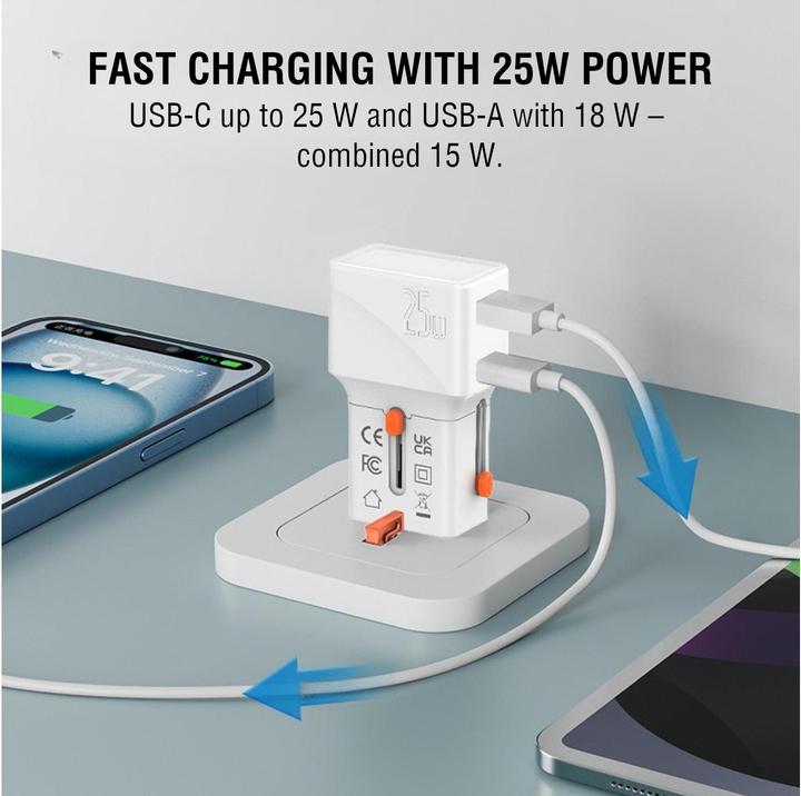 Actual product image 4smarts Travel charger World Travel Adapter Nomad Pocket 25W USB-C/USB-A white