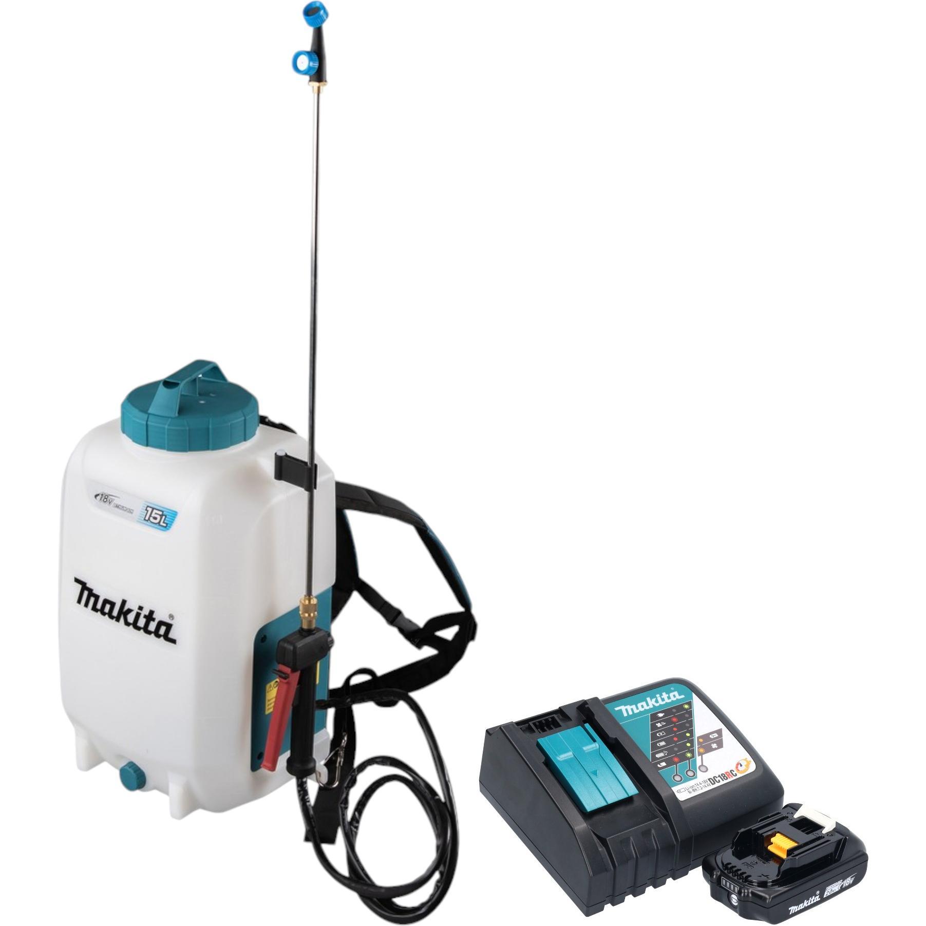 Makita, Sprühflasche, DUS 158 RA Akku Druckspritze 18 V 15 l 5,0 bar + 1x Akku 2,0 Ah + Ladegerät (15 l)