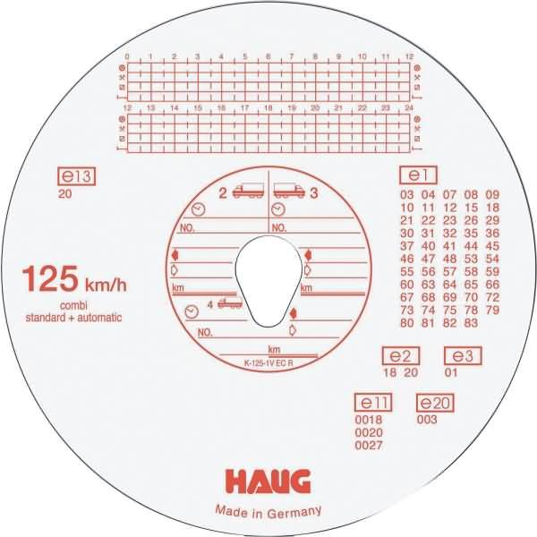Rnk, Rechen, RNKVERLAG Tachoscheiben Haug-Nr. 125 151/3101, 125 km/h, Ø 12cm, Inh.100Stück