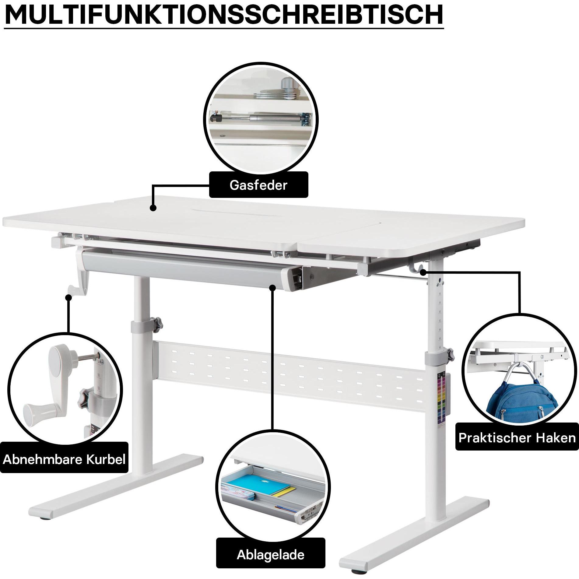 Thumbnail - Wiltec, Schreibtisch, Toboli Kinderschreibtisch verstellbar 100x60cm Schreibtisch mitwachsend neigbar (100 x 60 x 75 cm)