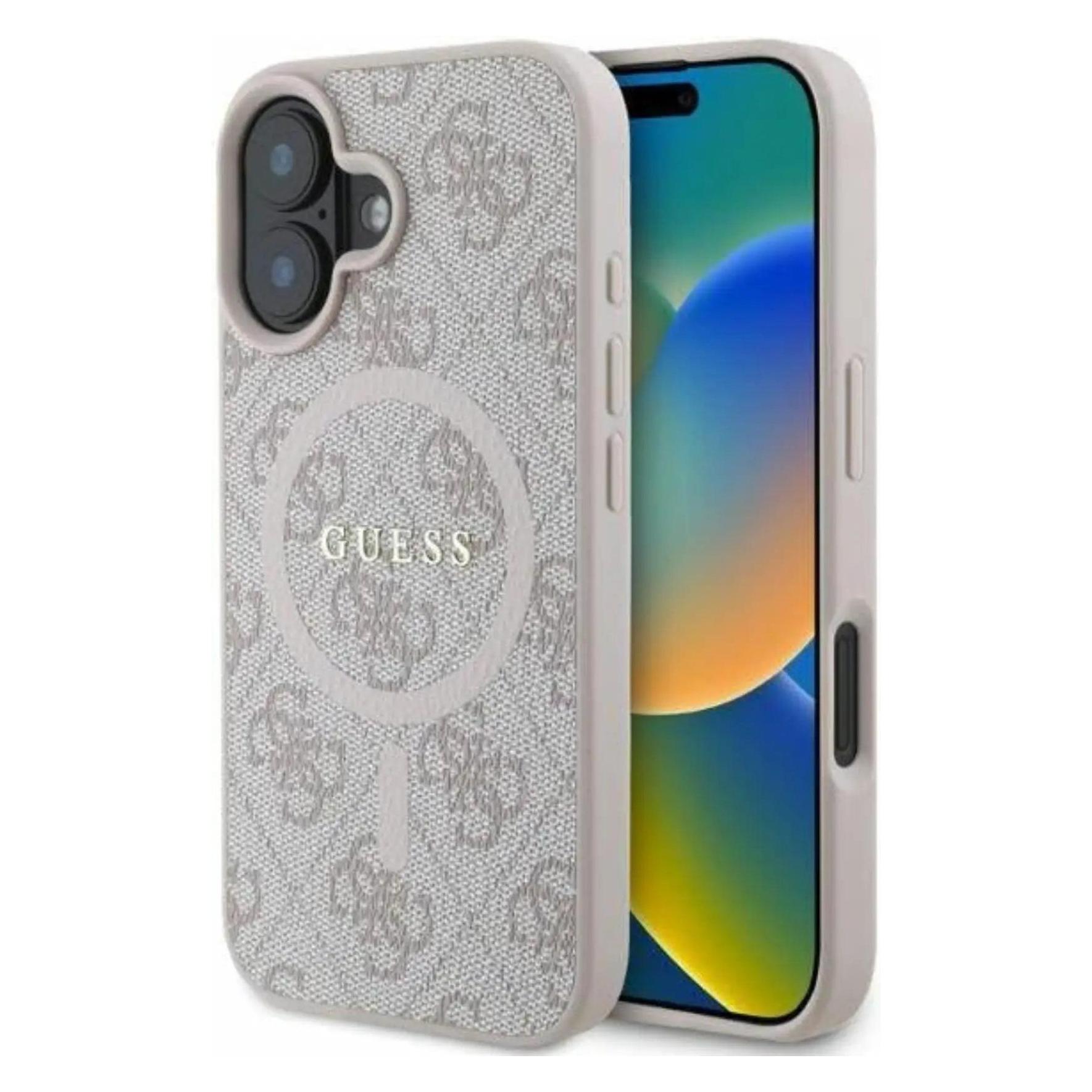 Guess GUHMP16SG4GFRP IPhone 16 6, 1" Różowy/pink MagSafe Pu 4G Ring Classic Logo (Apple IPhone 16), Smartphone Hülle, Pink