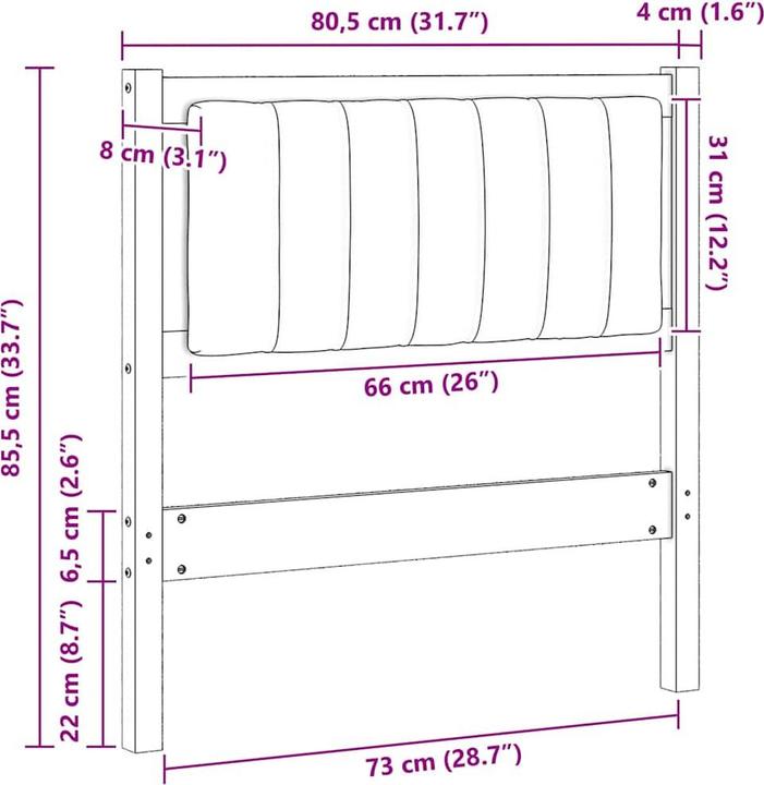 Image du produit vidaXL Gepolstertes Kopfteil (8 x 8 x 85.50 cm)