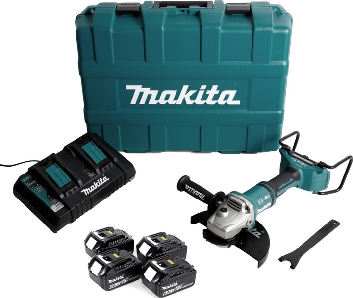 Productafbeelding Makita DGA 900 G4KX2 accu haakse slijper 36V ( 2x18V ) 230mm borstelloos + 4x oplaadbare accu 6.0Ah +. (230 mm)