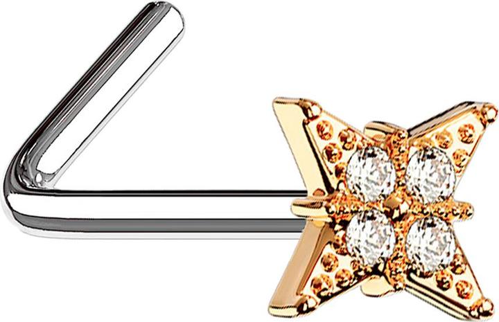 Produktbild Star Piercing Nasenstecker gewinkelt rosegold Stern mit vier Kristallen (Messing, Chirurgenstahl 316L)