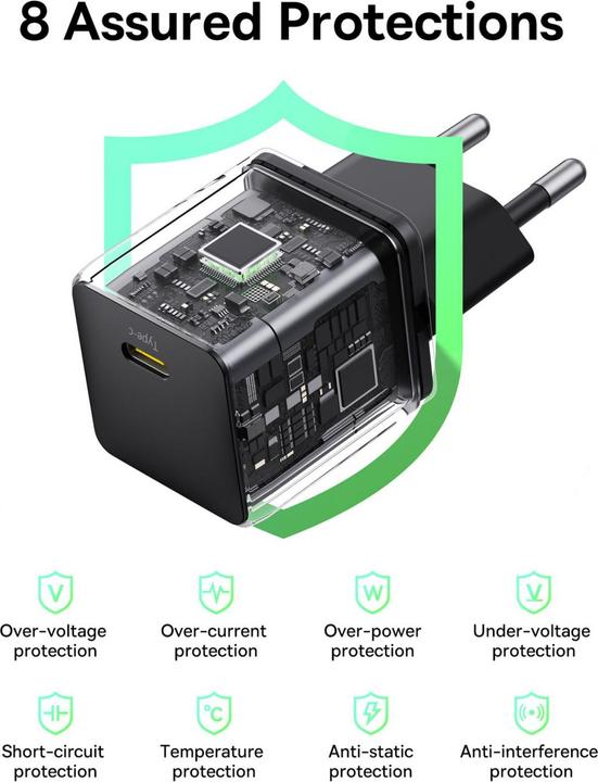Productafbeelding Baseus - Wandoplader Palm (P10111605113-00) - Snelle oplader, Type-C, PD 30W, 5V/3A - Cluster Zwart (30 W, 1 portie)